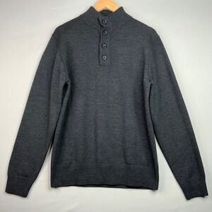 Rodd & Gunn Mens Sweater Charcoal Gray 100% Merino Wool Button Mock Neck